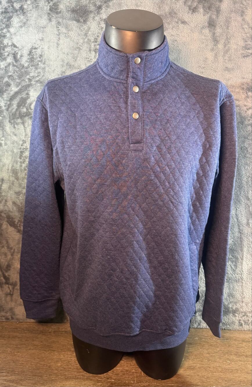 IZOD Men M Quilted Pullover Sweatshirt NWT Medieval Blue Snap Mock Neck 46IZFIB